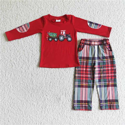 Embroidered Truck Christmas Tree pajamas suit christmas boys outfits