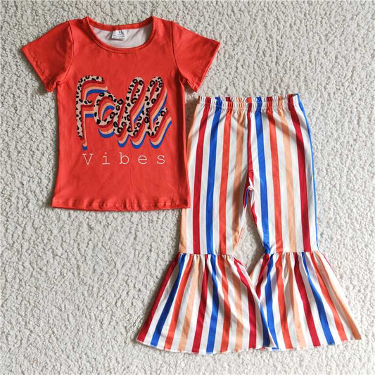 fall vibes shirt stripe bell pants girls sets kids clothes