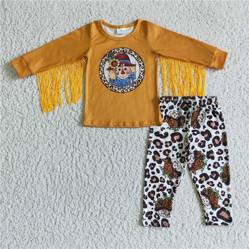 tassel scarecrow shirt and pants 2 pieces girls outfit