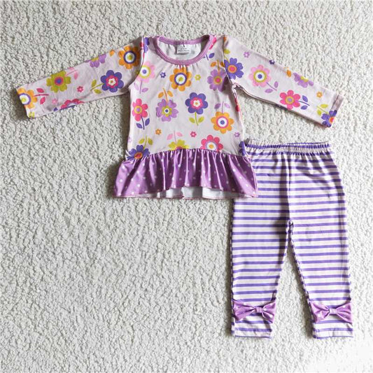 flower shirt and pants 2 pieces girls outfits kids clothes