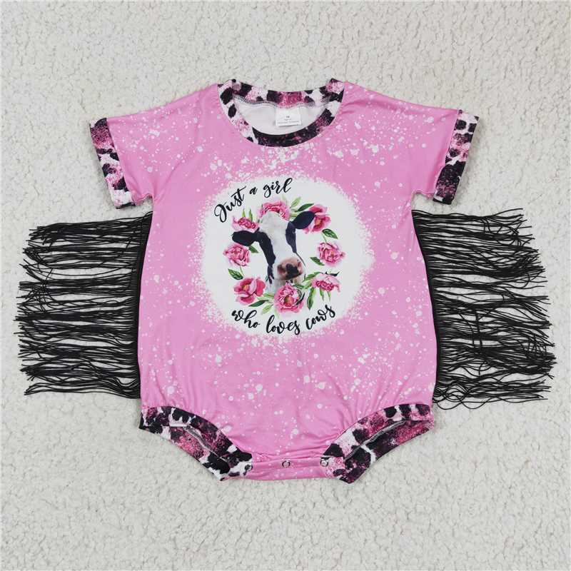 COW tassel girls bubbles baby rompers