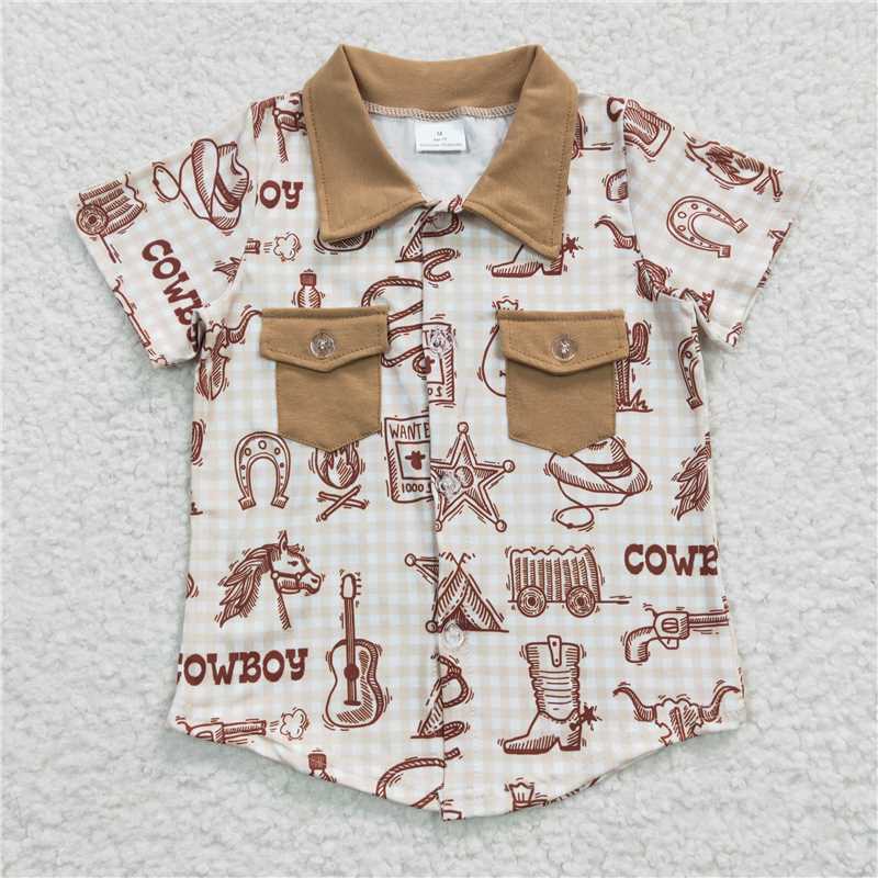 cowboy short sleeve shirt boys summer polo top