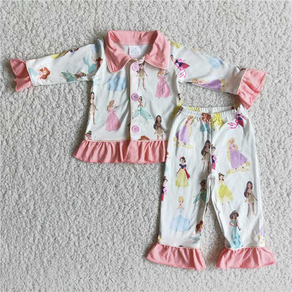 Princess 2 pieces girls pajamas sets kids clothes