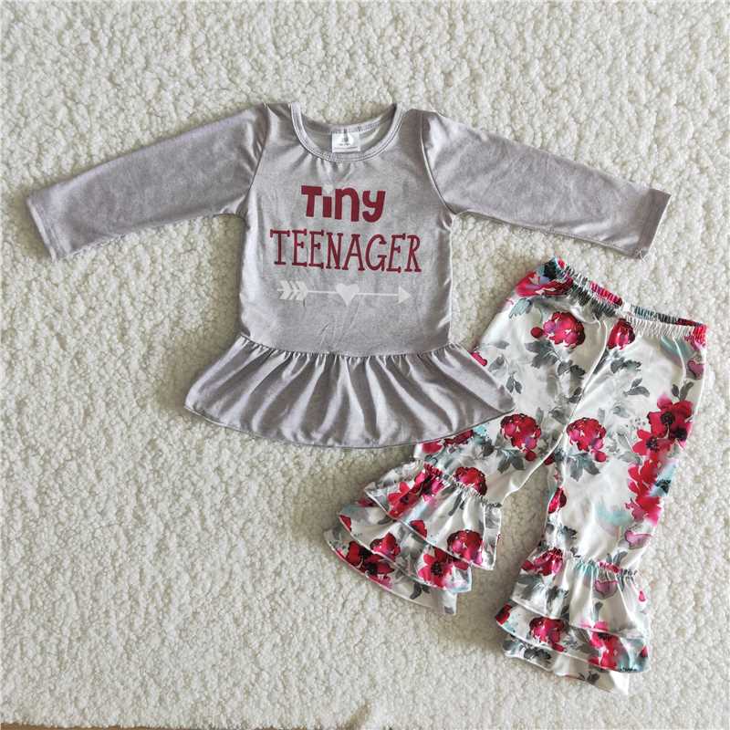 tiny thenager shirt and ruffles flower pants girls outfits kids clothes