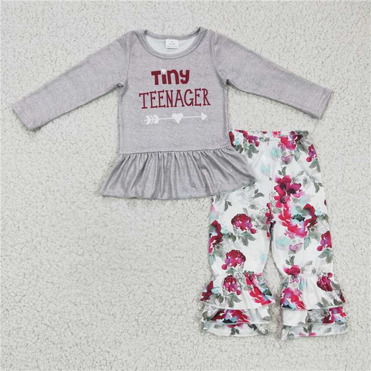 tiny thenager shirt and ruffles flower pants girls outfits kids clothes