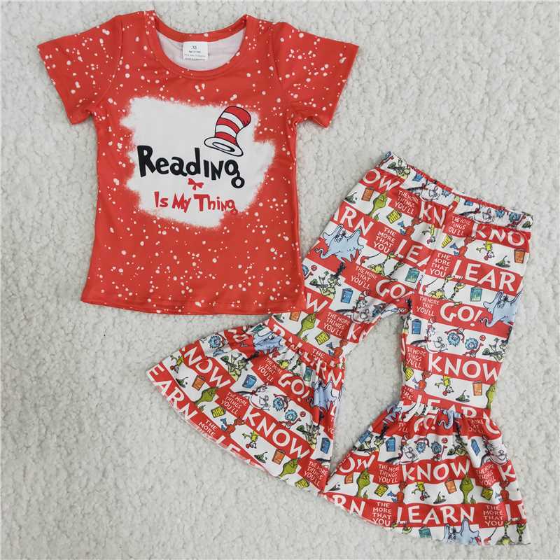 reading is my thing shirt bell pants dr.seuss girls sets