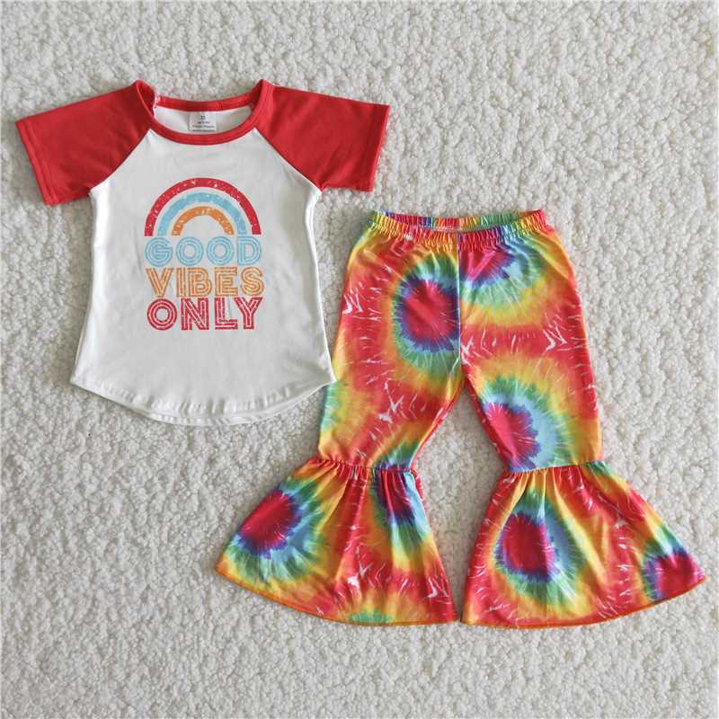 good vibes only rainbow shirt tie dye bell pants sale girls sets kids clothes