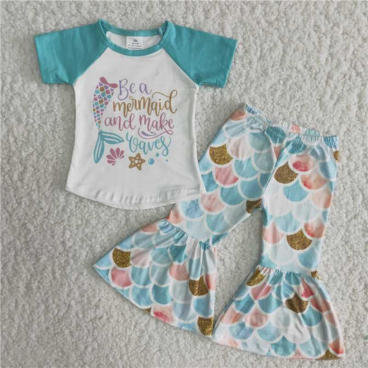 be a mermaid shirt fish scales bell pants sale girls sets kids clothes