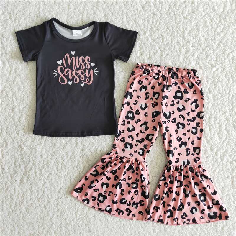 miss sassy shirt leopard bell pants girls sets kids clothes