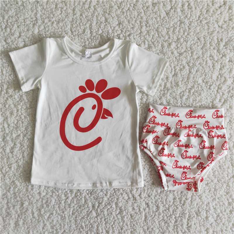 red chicken Girls baby bummies sets summer shirt