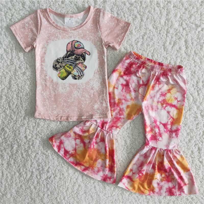 sloth shirt tie dye bell pants girls sets kids clothes