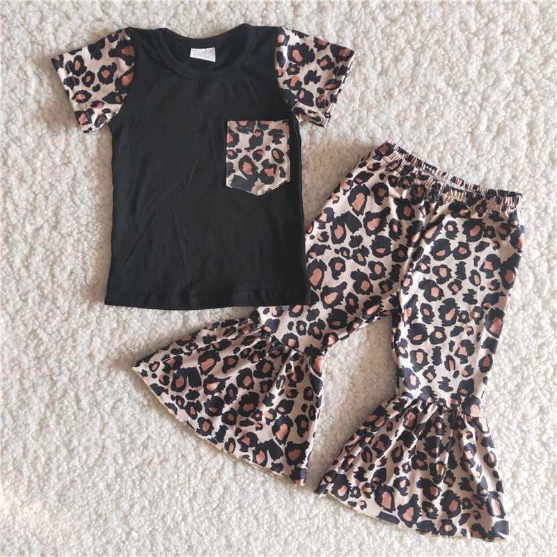 pocket shirt leopard bell pants sale girls sets kids clothes