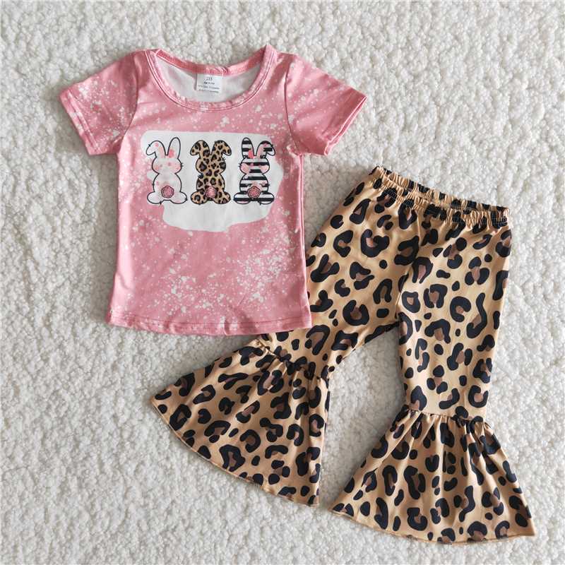 bunny shirt leopard bell outfits easter girls sets