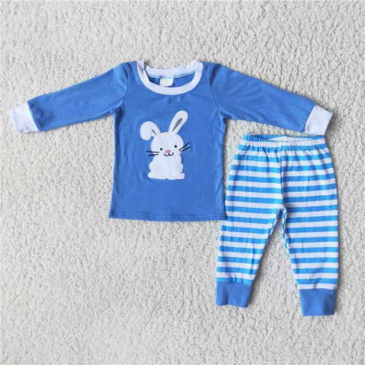 Striped Embroidered bunny pajamas suit boys match girl easter sets