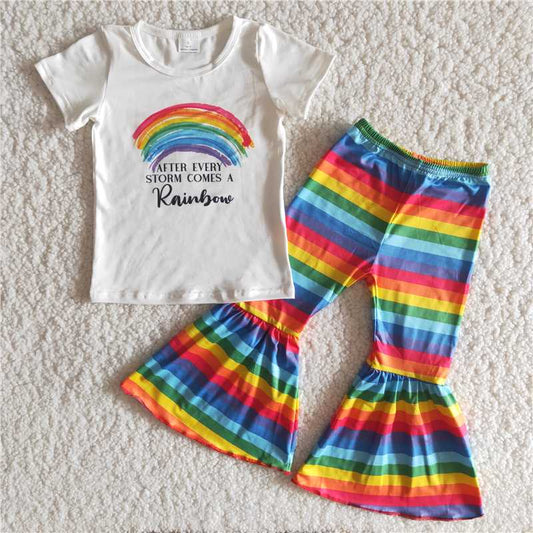 rainbow shirt bell pants carton sale girls sets kids clothes