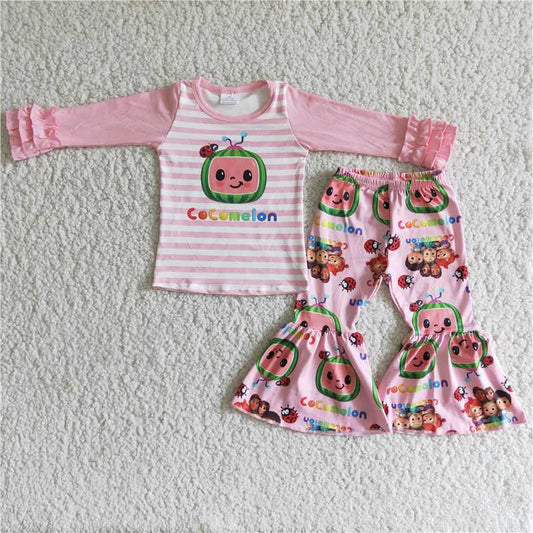 carton coco shirt and bell pants 2 pieces girls outfits kids clothes