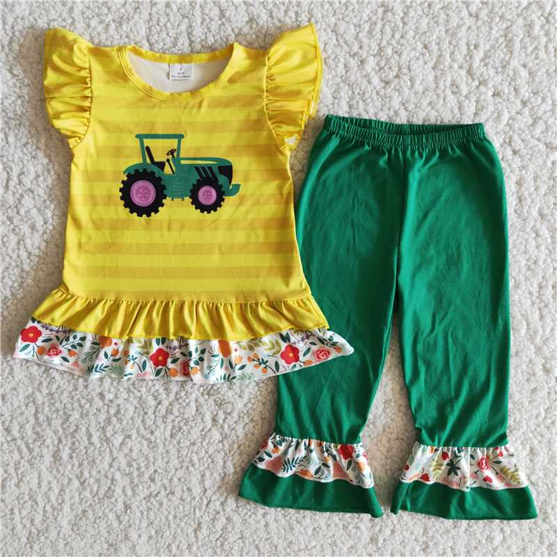 truck tractor shirt green pants girls sets kids clothes