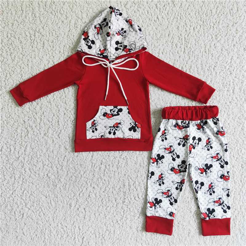 cartoon red winter hooded long sleeve top and long pants sets