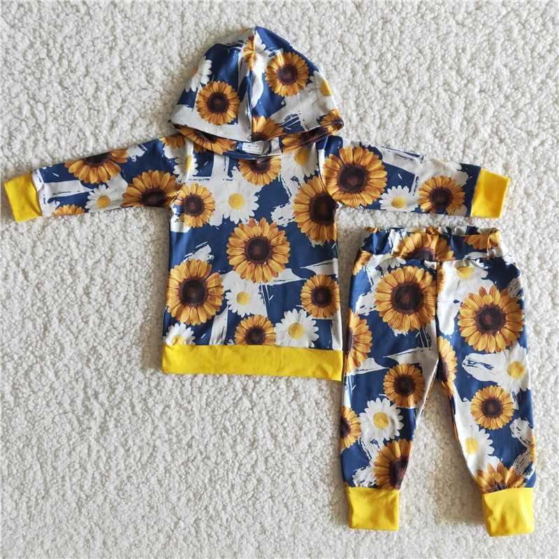 sunflower winter hooded long sleeve top and long pants sets