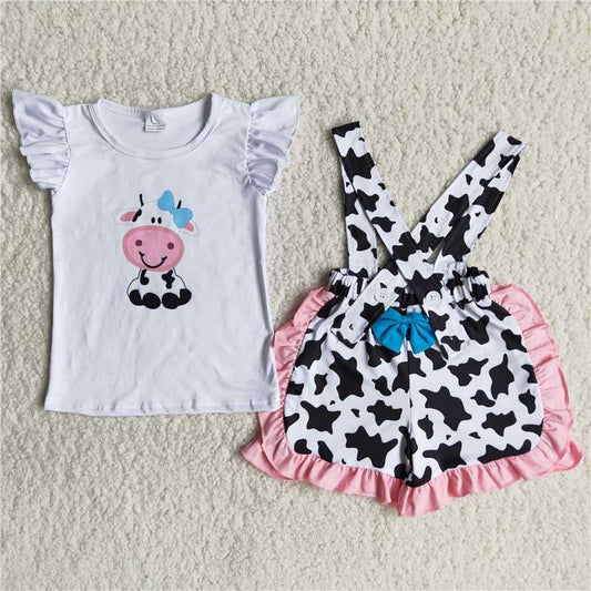 COW girls overall shorts set kids clothes