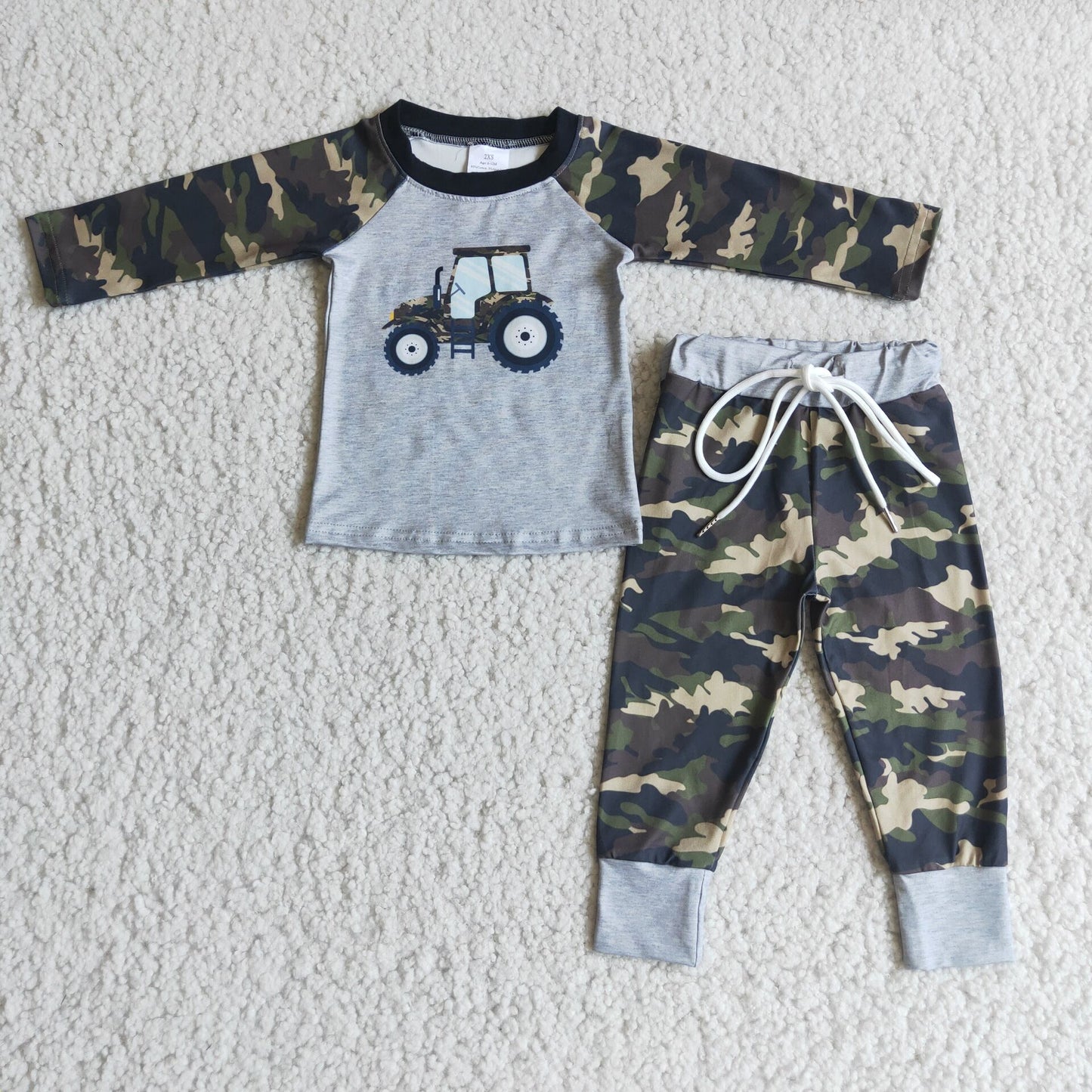 fall camo ctruck tractor pajamas suit long sleeve top & pants 2 pieces boys outfits winter sets