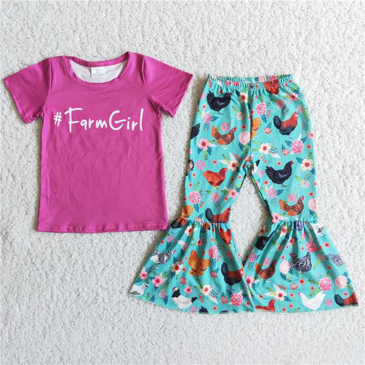 farmgirl shirt chicken bell 2 pieces girls sets kids clothes