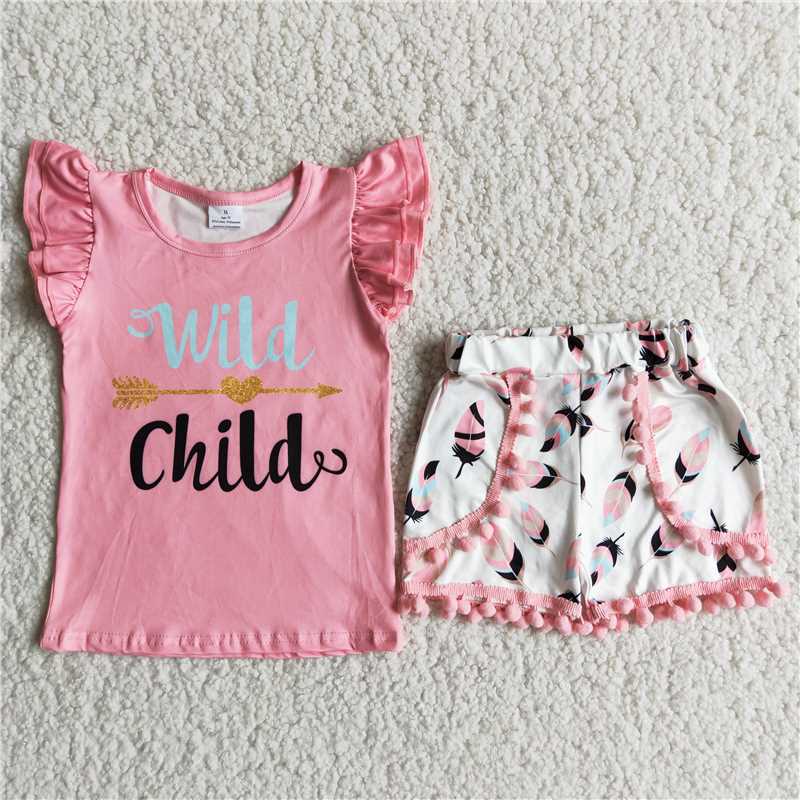 girls summer shorts sets  shirt shorts 2pieces wild