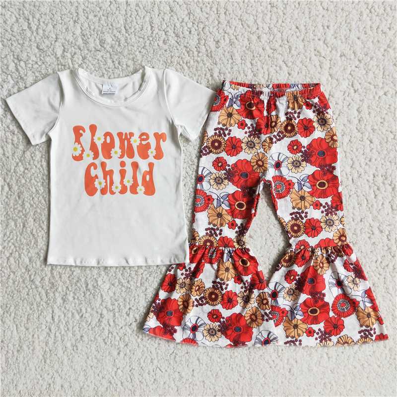 flower child shirt bell pants girls sets kids clothes