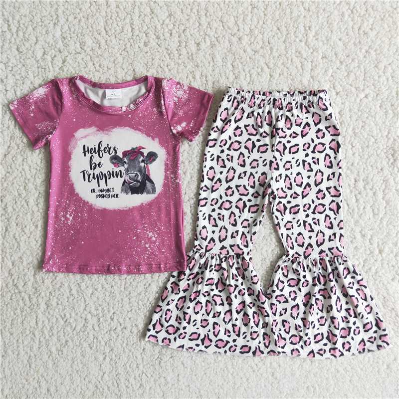 cow shirt leopard bell pants girls sets kids clothes