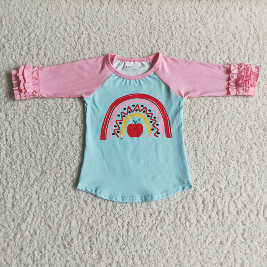 apple rainbow girls long sleeve shirt school TOP