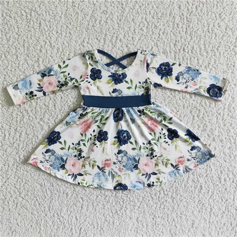 long sleeve flower dress girls skirt kids clothes