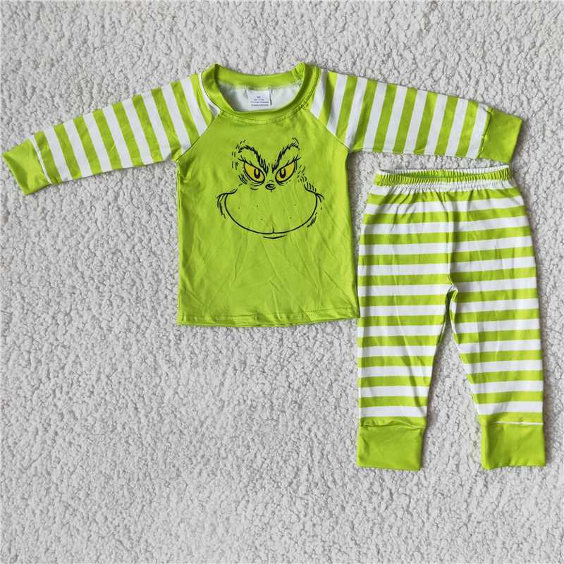 green stripes Christmas pajamas suit boys grinch outfits winter sets