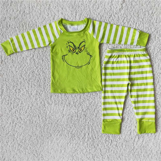 green stripes Christmas pajamas suit boys grinch outfits winter sets