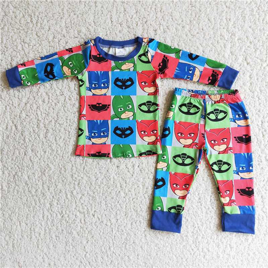 mask hero fall pajamas suit boys blue long sleeve pants 2 pieces outfits winter sets