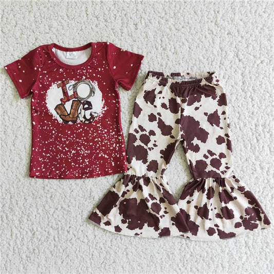 love shirt brown cow bell pants girls sets kids clothes