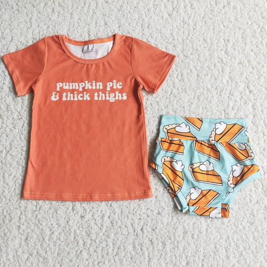 pumpkin pie Girls baby bummies sets short sleeve shirt