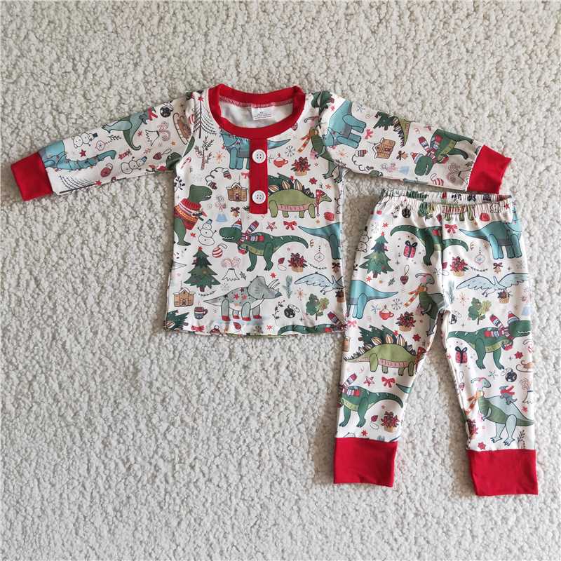 Dinosaur christmas pajamas suit baby boys long sleeve pants 2 pieces outfits winter sets