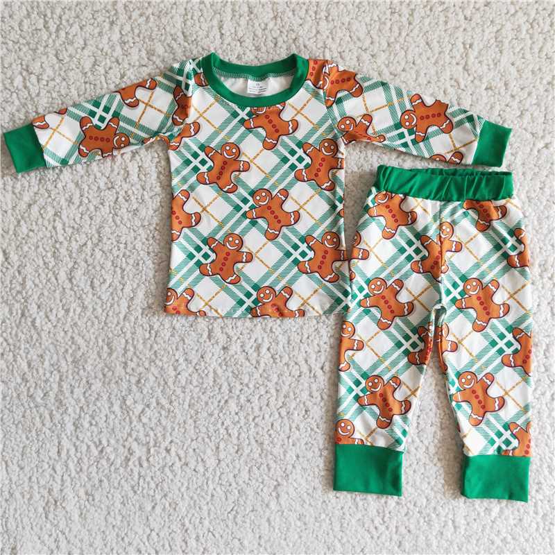 gingerbread christmas pajamas suit baby boys long sleeve pants 2 pieces outfits winter sets