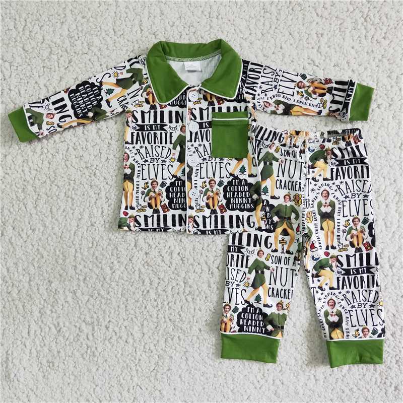 boys Christmas pajamas suit long sleeve top & pants 2 pieces outfits winter sets