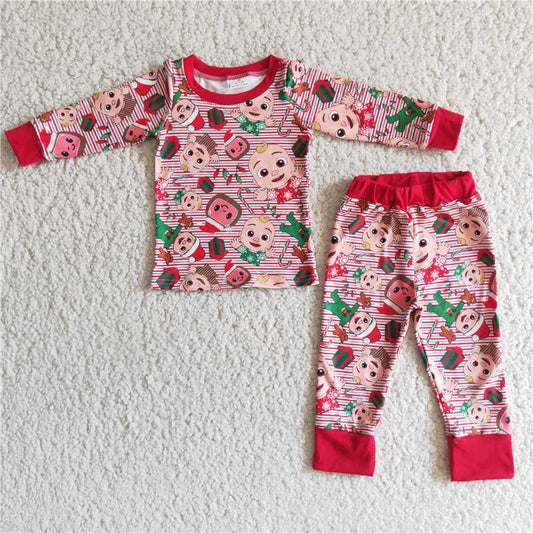 red christmas pajamas suit baby boys long sleeve pants 2 pieces outfits winter sets