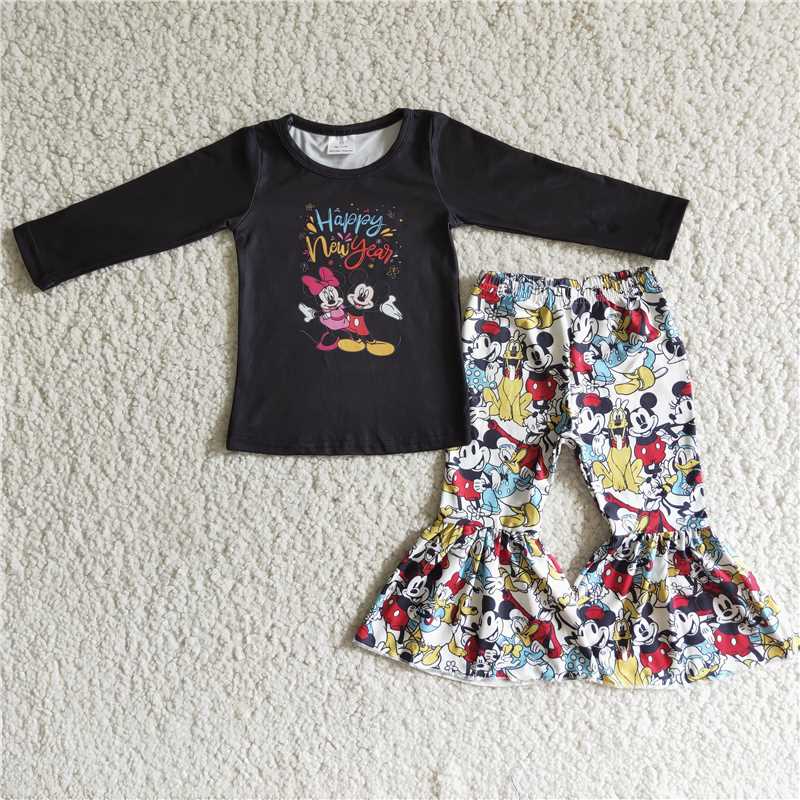 happy new year and pants 2 pieces girls outfits kids clothes