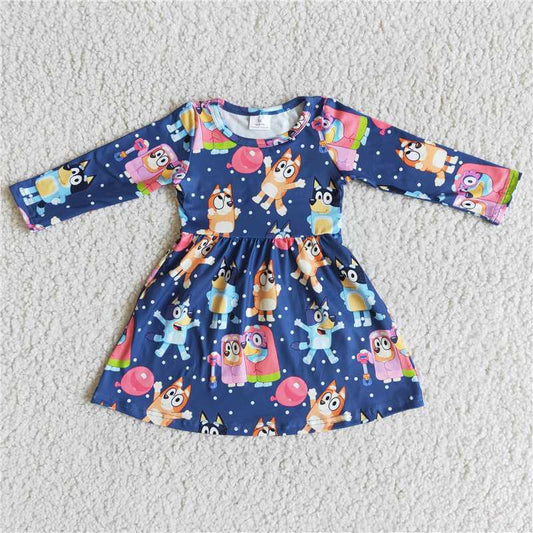 blue dogs dress long sleeve girls skirt kids clothes