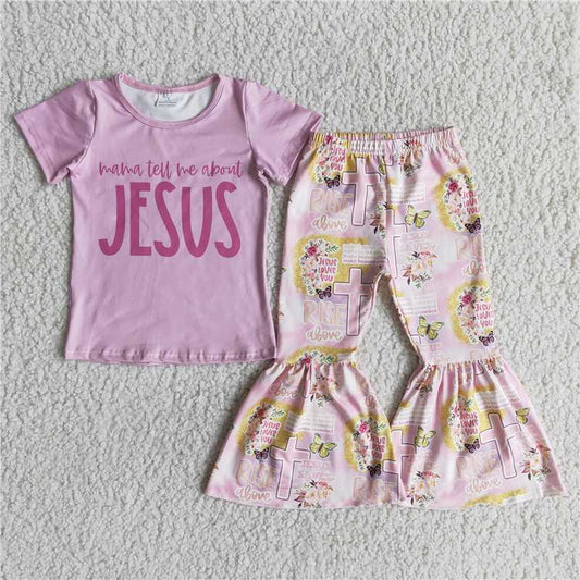 mama tell me about jesus shirt rise above cross bell pants girls sets kids clothes