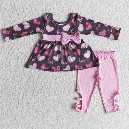 love heart bow sets happy Valentine's Day Girls Clothes