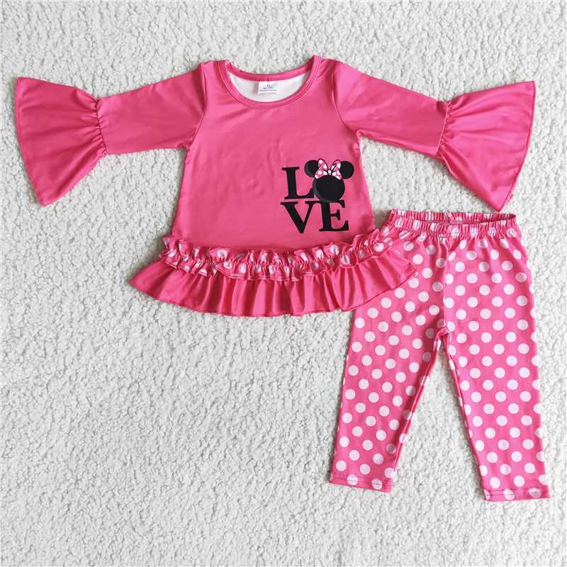 loveshirt and pants 2 pieces girls outfits Valentine's Day kids clothes