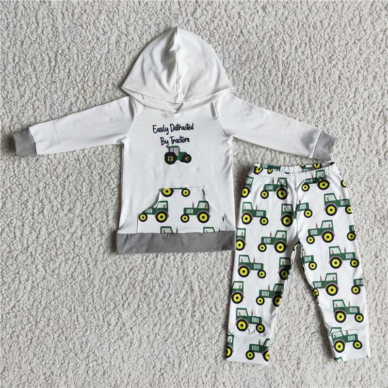 "easily distracted by tractors" boys hooded sets