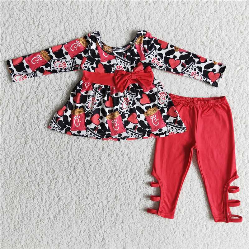 fires drinks shirt & red pants girl set