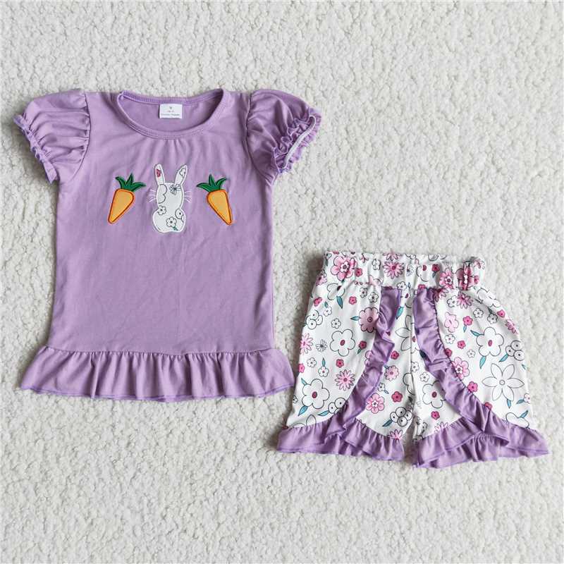 easter Embroidered Carrots Bunny girl sets kids clothes