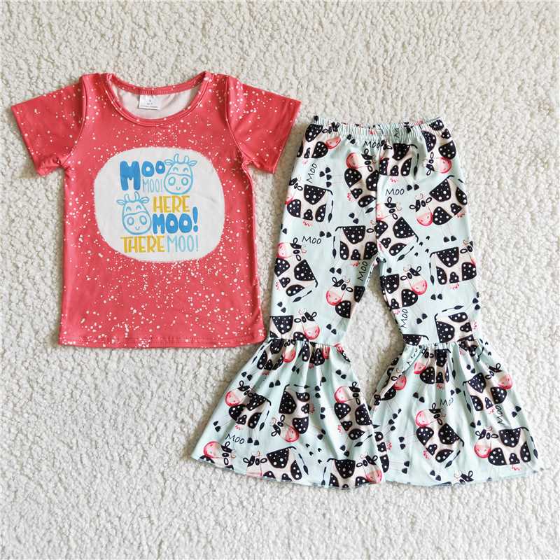 moo shirt cow bell pants girls sets kids clothes