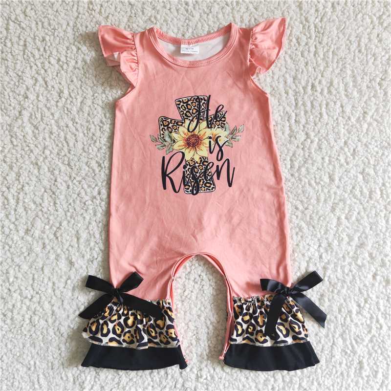 leopard cross romper girls easter jumpsuit